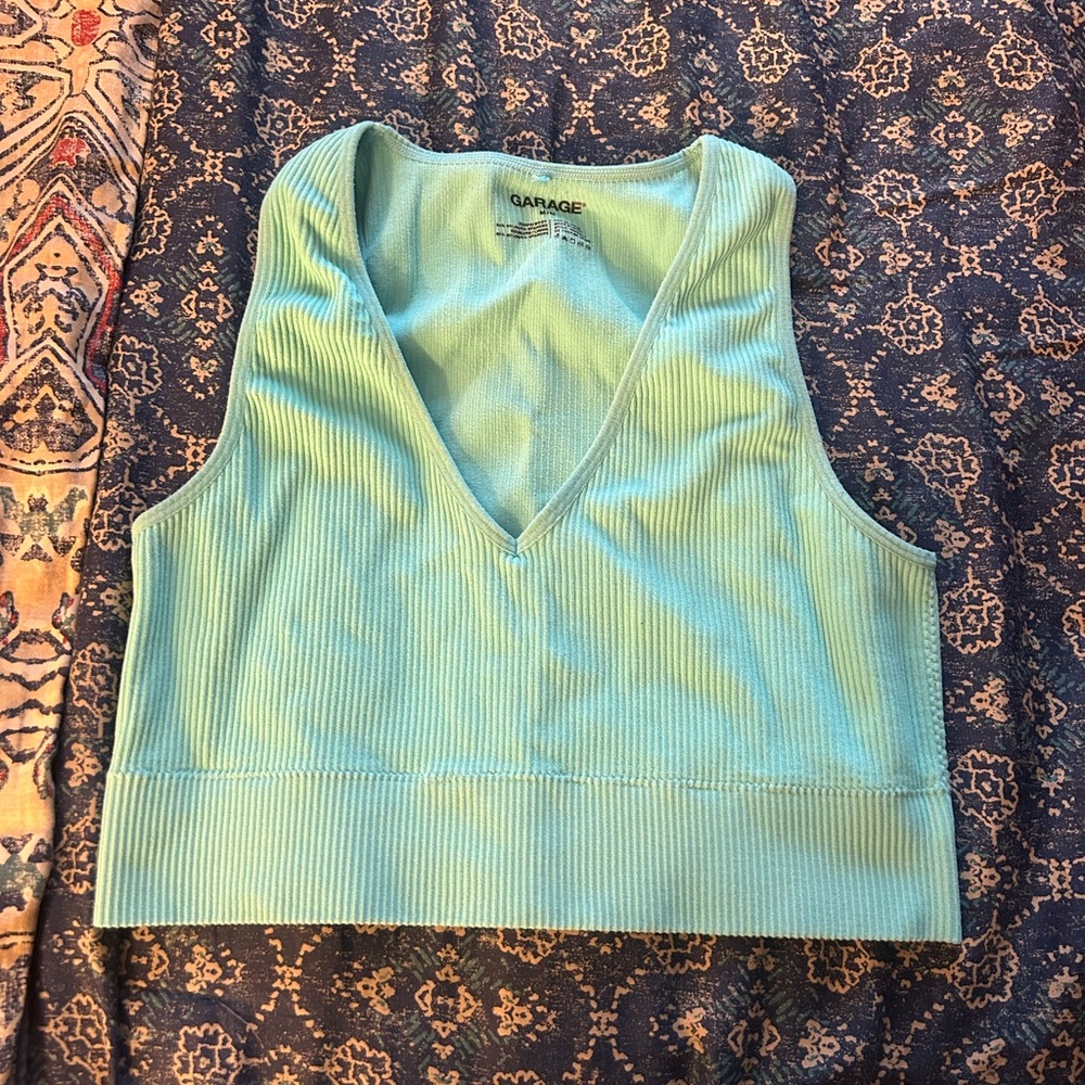 Garage teal ribbed tank top
